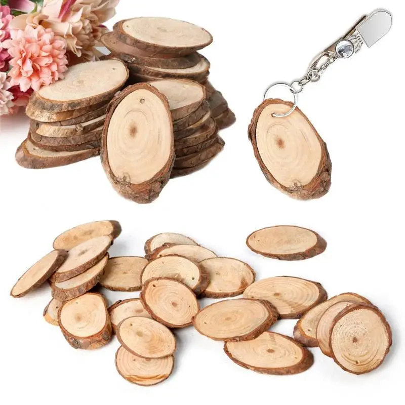 

25pcs Wooden Natural Blank Pendant Oval Slices Scrapbooking DIY Jewelry Craft Keychain Accessories 6x4x0.5cm