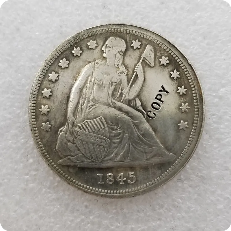 1845 Античное серебро США 1840-186" сидящий Liberty" 1 доллар без девиз копии монет медаль-Реплика коллекционные монеты - Цвет: 1845