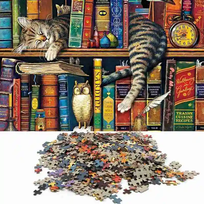 1000 штук пазлы книжная полка для кошек сделай сам сборка декомпрессионная игрушка
