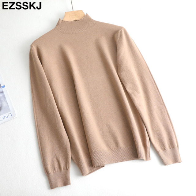 Loose soft solid color turtleneck Sweater Pullover Women Casual Long Sleeve chic bottom Sweater Female Jumpers top
