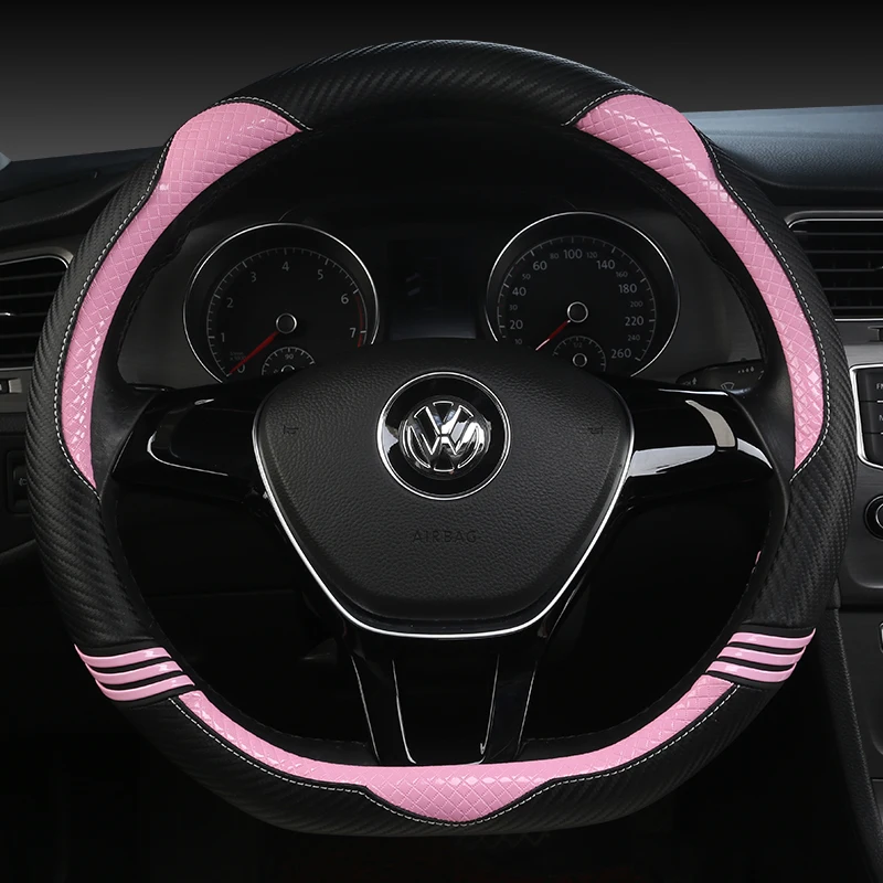Funda de volante en forma de D para mujer, 38 CM, cubierta de cuero Universal para volante para niña, accesorios bonitos para coche