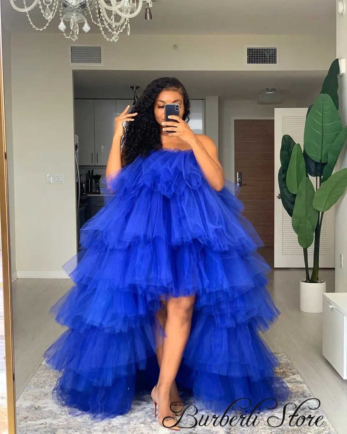 Hi Low Puffy Tulle Prom Gown Plus Size Tiered