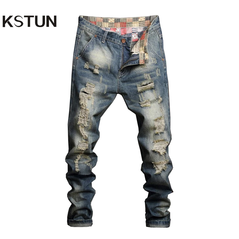 KSTUN Ripped Jeans for Men Straight Fit Street wear Hip hop Pants Men's Biker Jeans Washed Distressed Trousers KSTUN Ripped Jeans for Men Straight Fit Street wear Hip hop Pants Men's Biker Jeans Washed Distressed Trousers