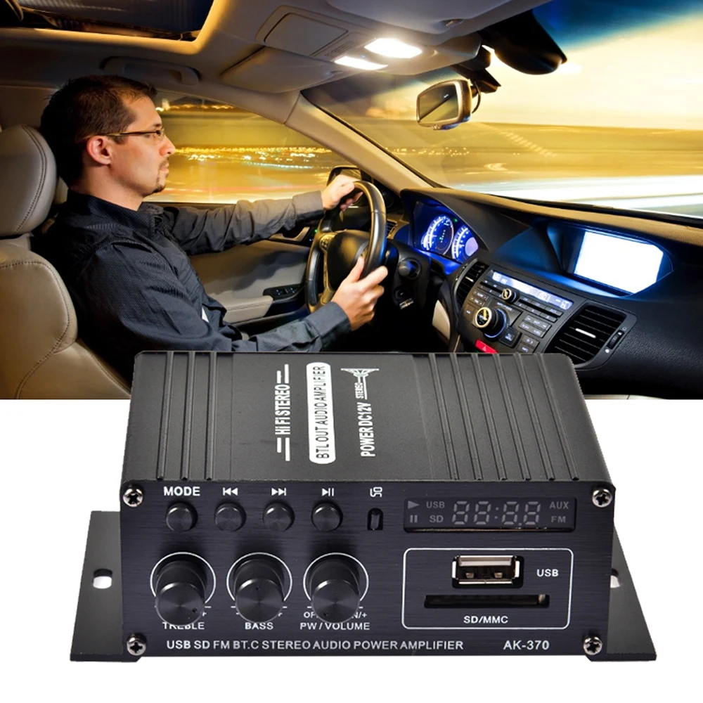 400W DC12V Amplifier HiFi Car Stereo Music Receiver FM MP3 Power-Amplifier Suitable for S-D-card U disk AUX input MP3 play