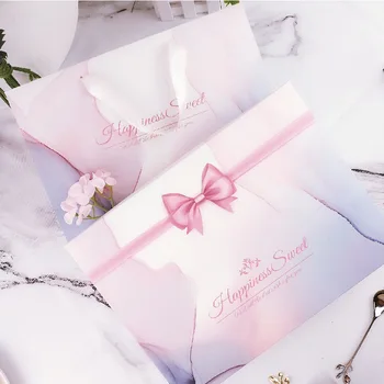 

1set Paper Bag+Carton Pink Marble Pattern Rectangular Gift Box for Festival Packaging Christmas Gift Box Paper Boxes