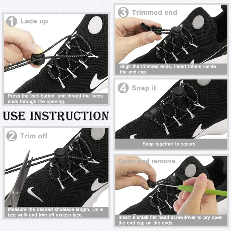 Round Elastic Shoelaces Suitable For Various Shoe Accessories No Tie Shoelace Fixed Stretching Locking Lazy laces 1 Pair