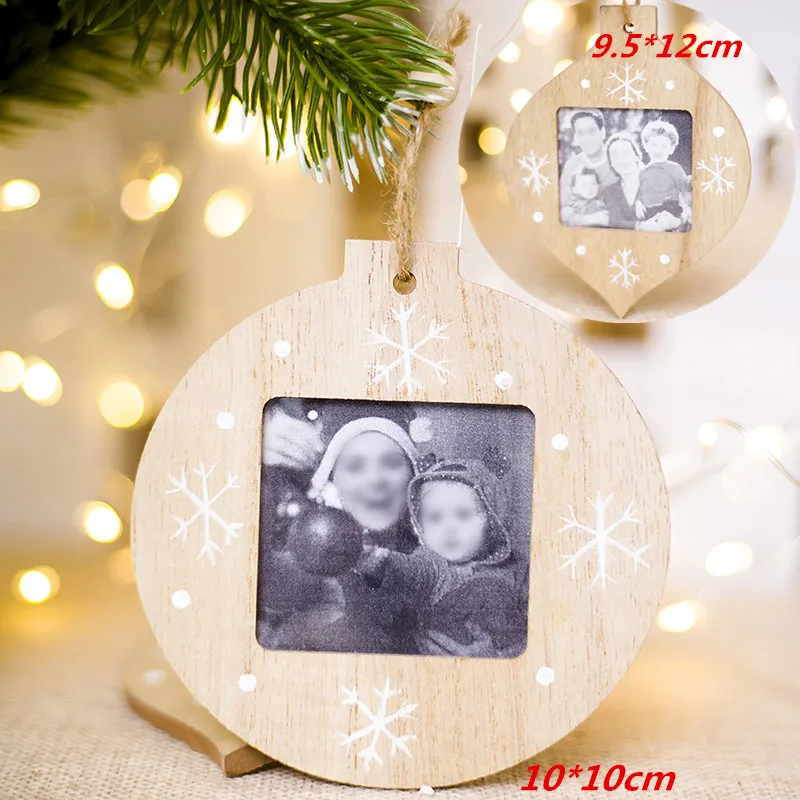 DIY Christmas Photo Frame Pendant 2 Styles Ball Shape Wooden Photo Frame Modern Simple Style Party Home Decoration