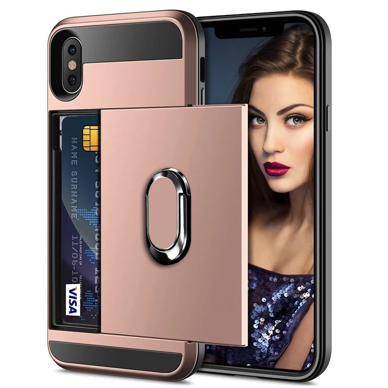 Защитный чехол для телефона samsung Galaxy J8 J7 J5 J3 J6 Plus J4 Plus противоударный чехол с отделением для карт - Цвет: Rose gold