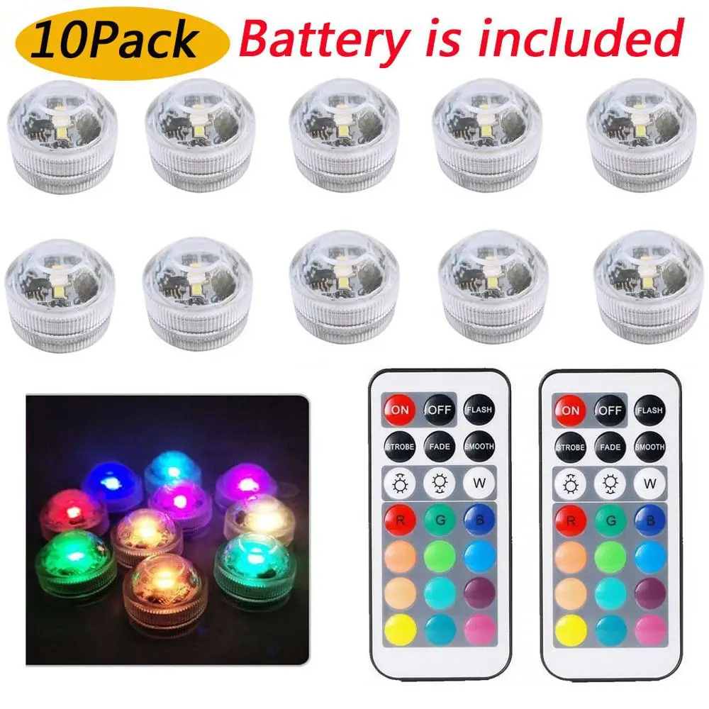 10Pcs/lot Mini Submersible Led Lights with Remote Waterproof Underwater Led Tea Lights Vase Pool Pond Decoration Lighting