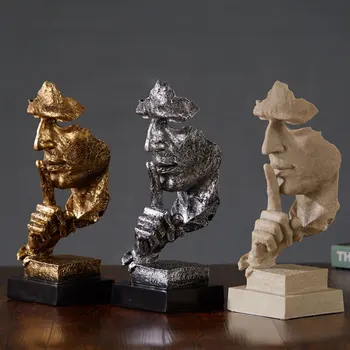 

Nordic Silence Is Gold Statue Resin Abstract Sculpture Figurine Home Decoration Modern Art Office Desk Decoration Wedding Gifts