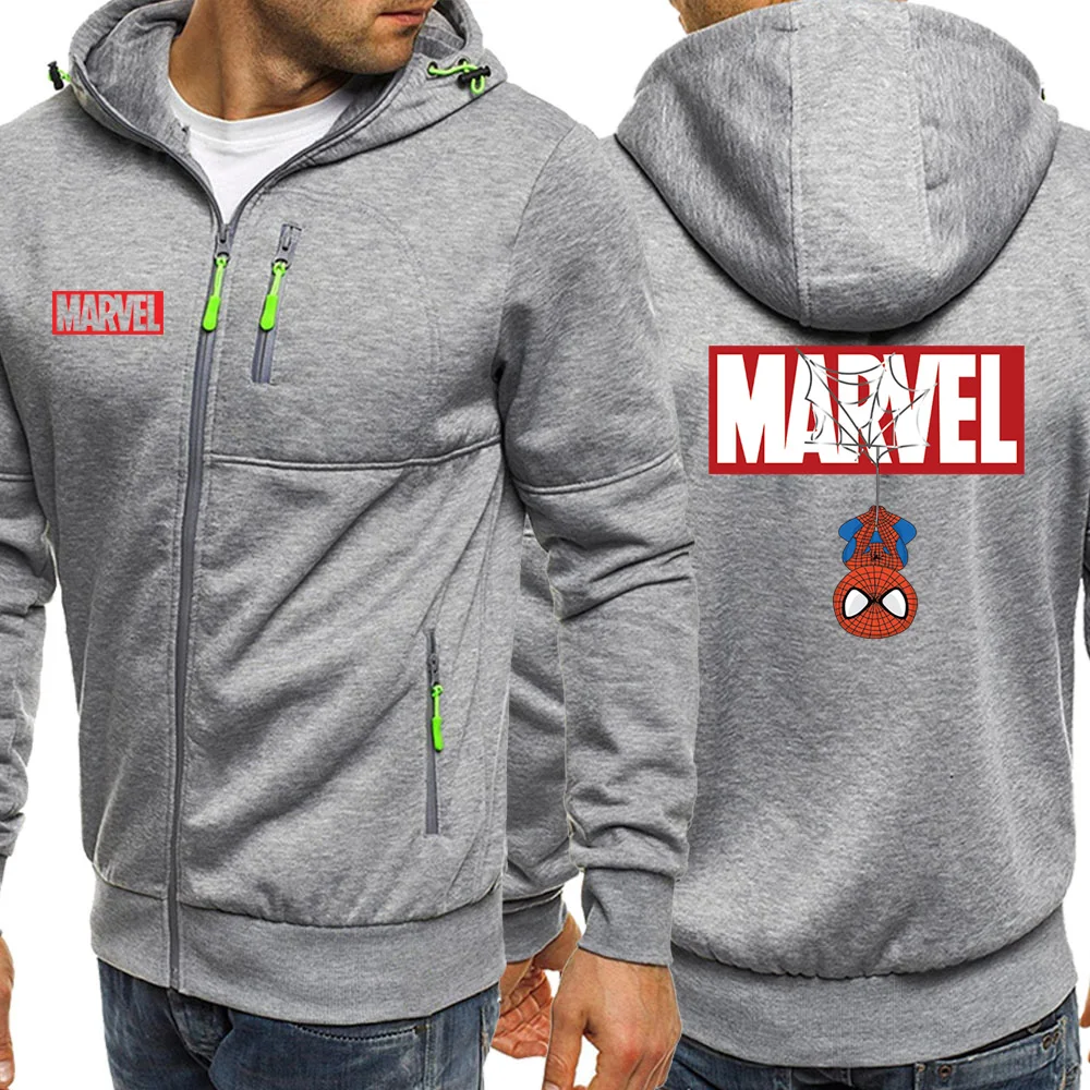Marvel, Человек-паук, мужские толстовки, осень,, мужские куртки на молнии, повседневное пальто, хип-хоп, толстовка с капюшоном, Мужская модная уличная одежда - Цвет: light gray6