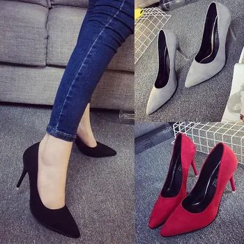 

Fashion Women's Single Shoes 10cm Black Pointed Sexy High Heels Stiletto Shallow Mouth Professional Work Shoes Female Pumps