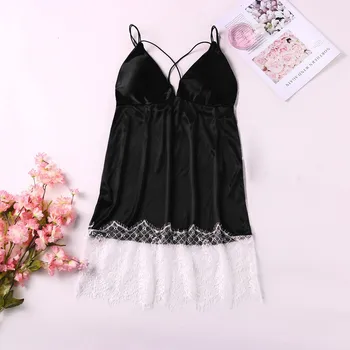 

New Women Lace V-Neck Backless Dress Lingerie Nightdress Cross Strap Sleepwear pijamas women nightgown gecelik satin sleepwear