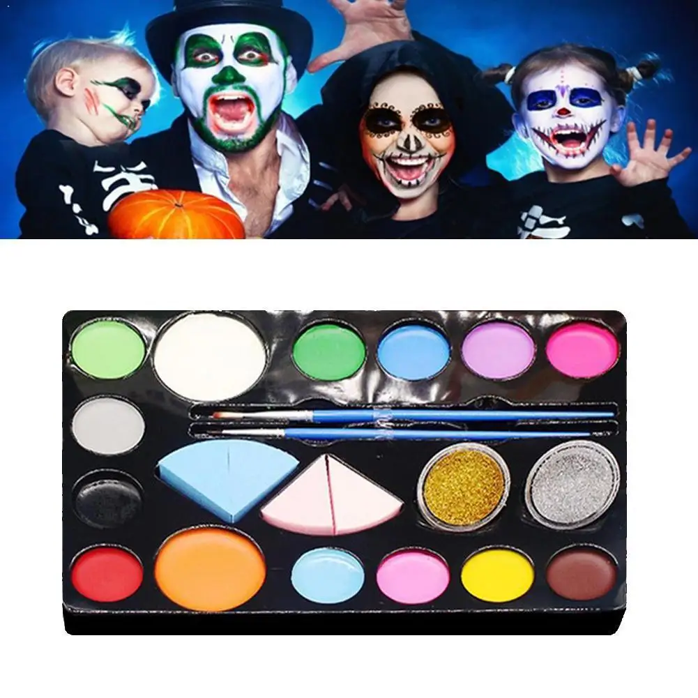 

Child Makeup Set 16 Face Paint Face Paint with 4 pcs 30 Stencils 10 Parties Gift Brush Painting Halloween For Kids Sponges J7O5