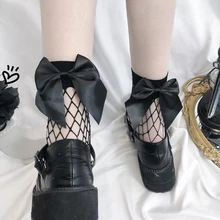 

Chic Streetwear Women's Harajuku Black Breathable Bow Knot Fishnet Socks Sexy Hollow Out Mesh Nets Socks Ladies Girl's Bow Sox