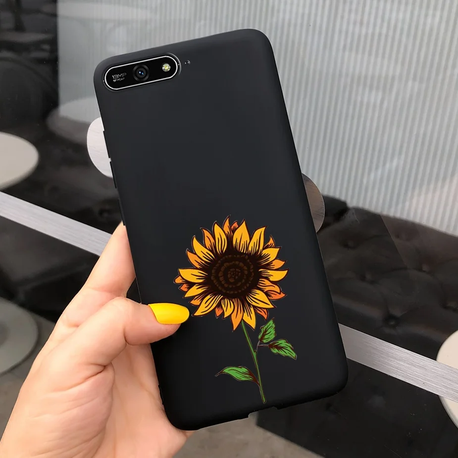 Cute Sunflower Case For Huawei Y6 2018 Case Y 6 2018 Soft Silicone Cover For Huawei Y6 Prime 2018 Phone Cases 6.21'' Bumper Bags cell phone pouch with strap