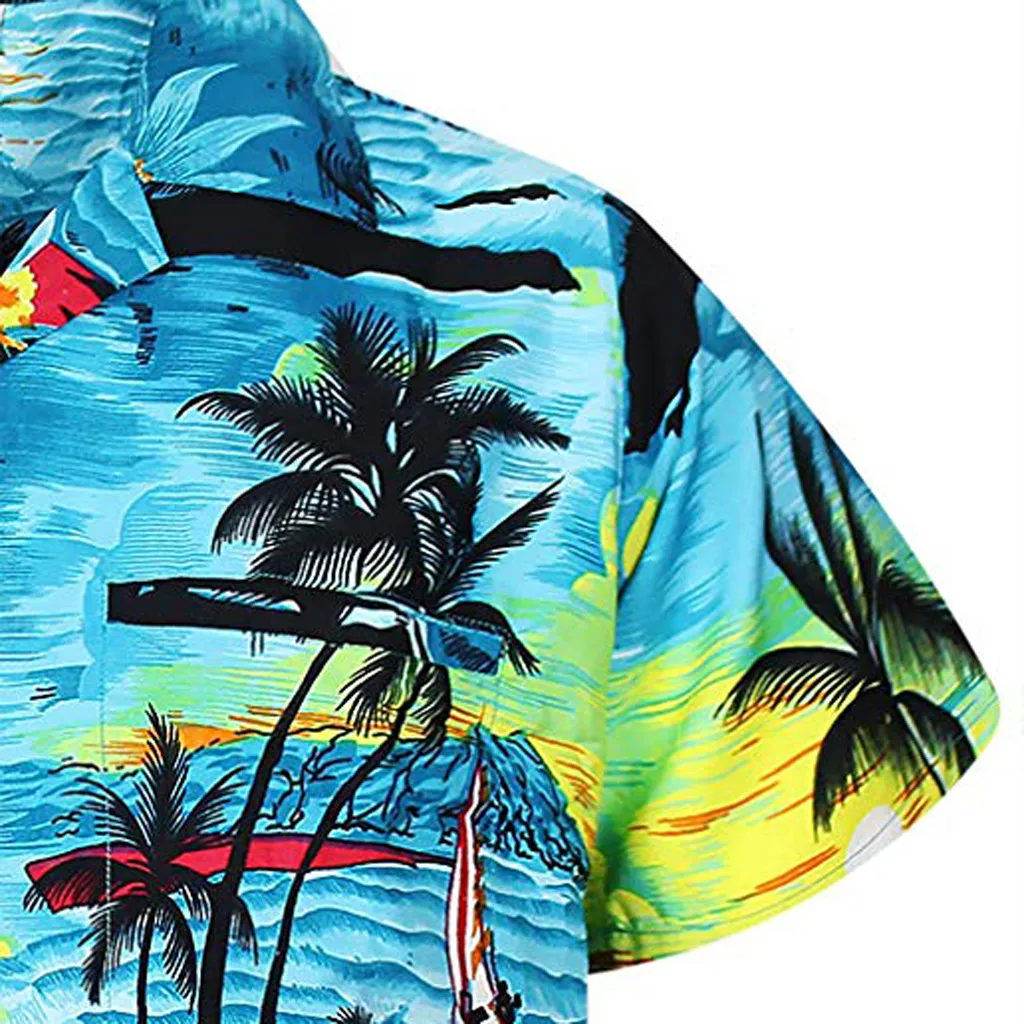 Мужская гавайская рубашка модная повседневная на пуговицах Гавайская печать пляжная с коротким рукавом быстросохнущая Топ Блузка мрубашка мужская#30