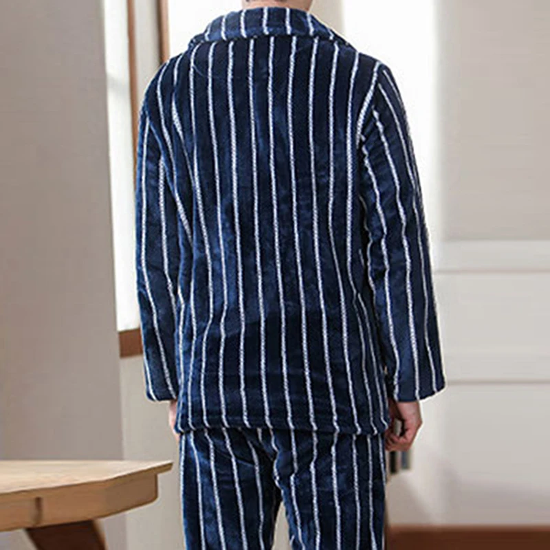 L-3XL Male Grey Nightwear Long Sleeve Winter Thicken Warm Flannel Pajamas Sets Soft Sleepwear Long Pant Male Men Pajamas Sets custom pajama pants