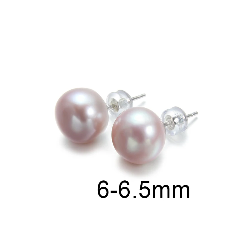 Purple 6-6.5mm Жемчужные серьги, серебро 925, ювелирное изделие, пресноводные жемчужные серьги для женщин, свадебный подарок, жемчужные ювелирные изделия - Цвет камня: Purple 6-6.5mm