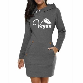 

Long Dress Hoodies For Women Vegan Letters Print Sweatshirts Tops Hoodies Women Kawaii Harajuku Thick Clothings Cotton