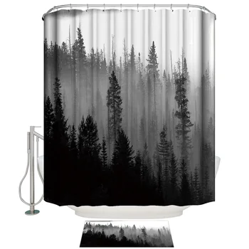 

The Pine Forest On A Foggy Day Shower Curtain Set Bathroom Decor