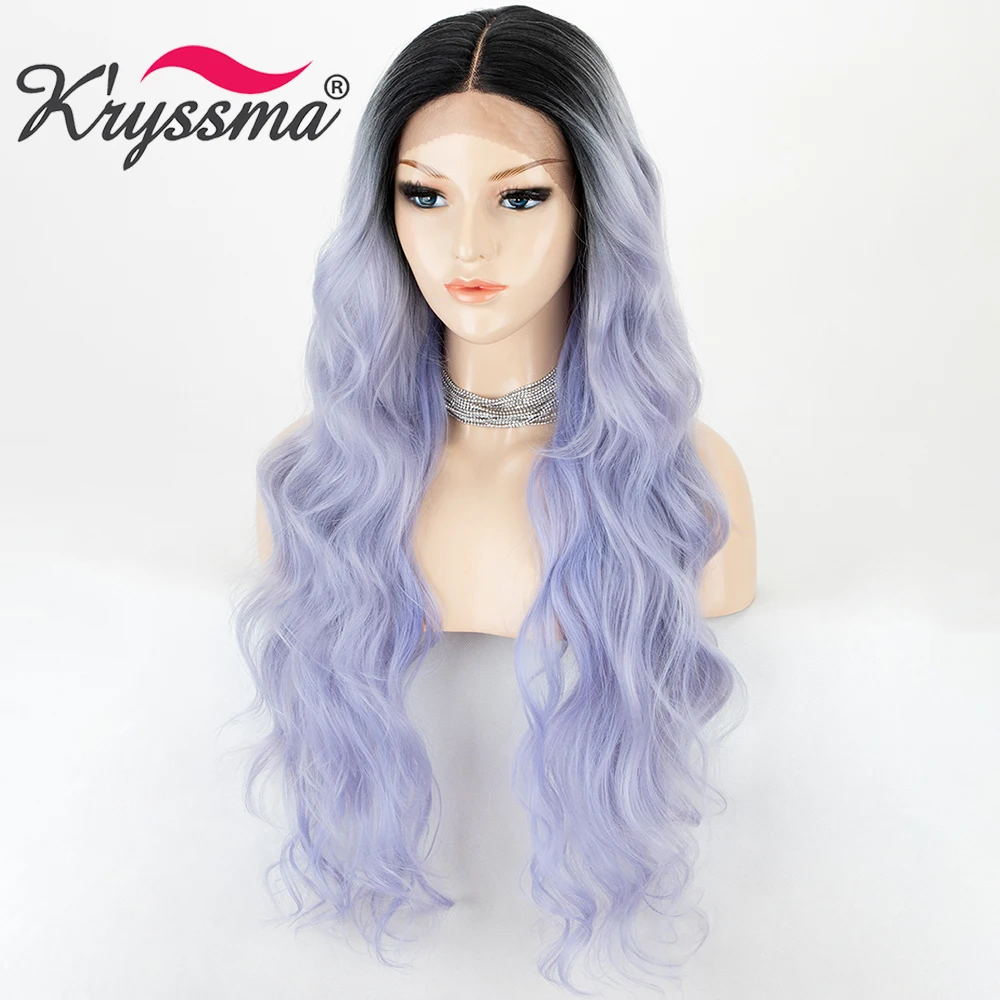 

Kryssma Long Wavy Synthetic Lace Front Wig Ombre Burgundy Red Purple Synthetic Wigs Cosplay Wigs For Women Mixed Black Wig