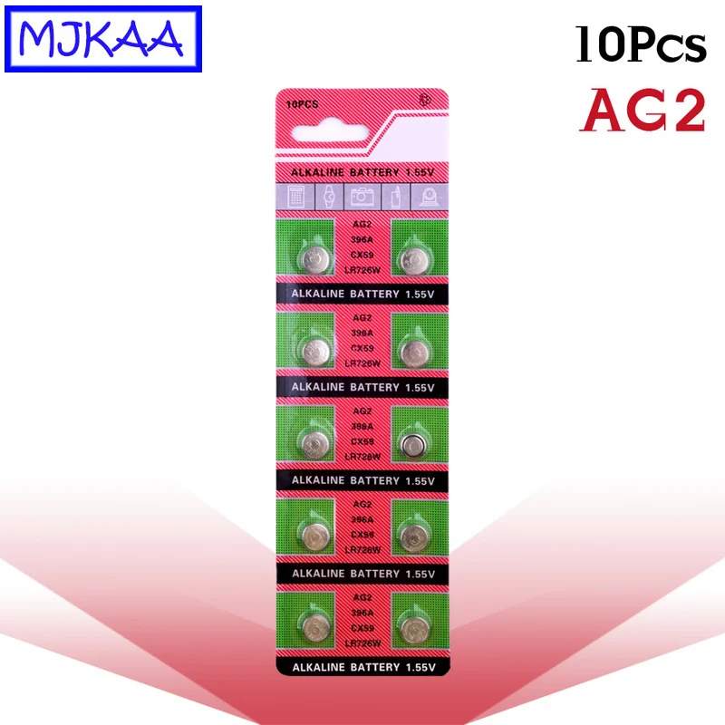 MJKAA 10 шт. 1 55 в AG2 Щелочная батарейка-кнопка элементы питания 396 396A 397B CX59 GP397 LR726 RW411 SG2