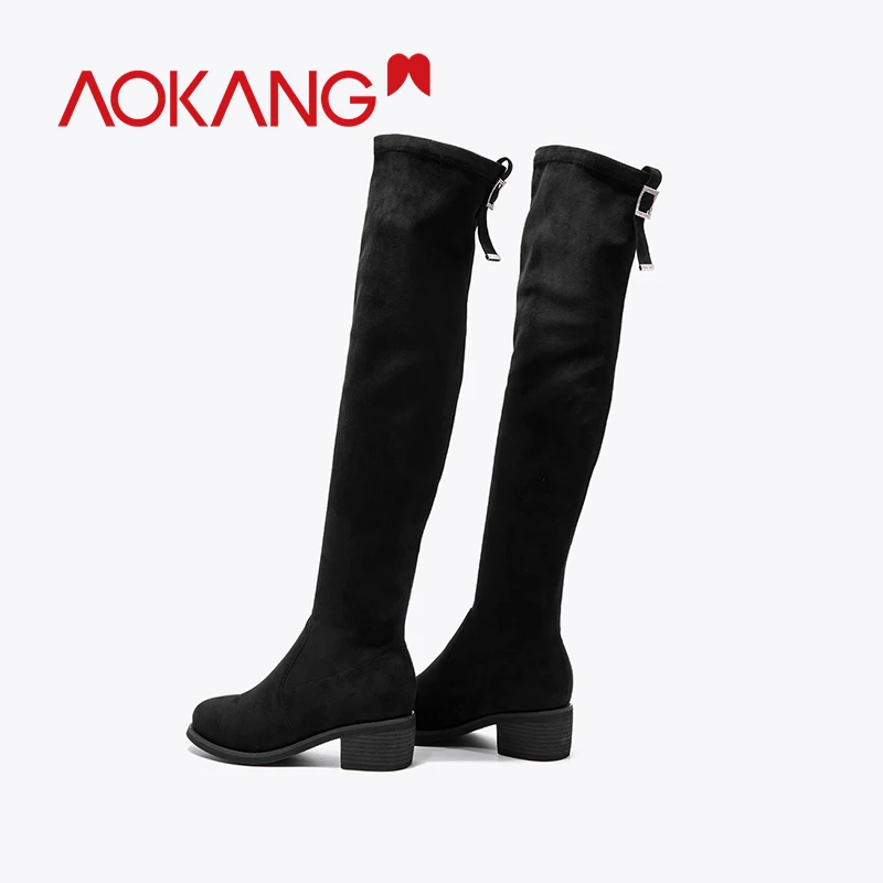 AOKANG/сапоги; сезон осень-зима; коллекция года; стрейчевая обувь; женские ботфорты; модная женская обувь на толстом высоком каблуке