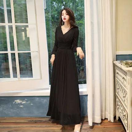 Это Yiiya вечернее платье с длинным рукавом сияющее Платье De Soiree LF192 v-образным вырезом размера плюс вечернее платье для женщин элегантные вечерние платья - Цвет: Черный