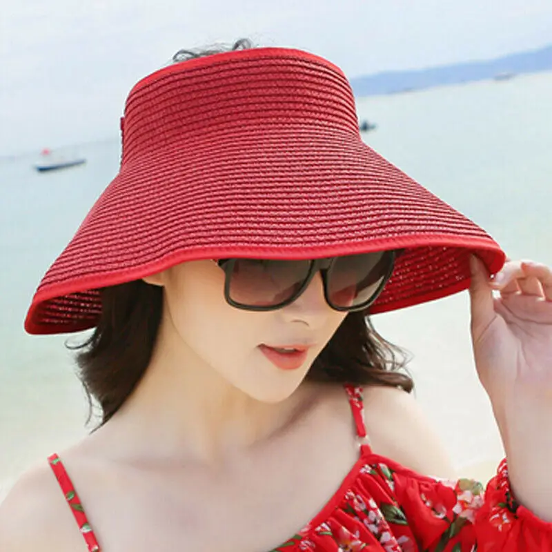Новое прибытие пляж широкий с полями, солнце горячие женщины дамы летние широкие полями рулон вверх складное солнце пляж соломенный козырек шляпа