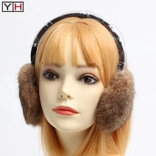 Женские зимние наушники с натуральным кроличьим мехом, зимние милые плюшевые наушники с кроличьим мехом для девочек, теплые наушники с натуральным мехом