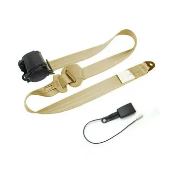 

Beige Car Auto 3 Point Retractable Seat Belt Quick Release Lock Buckle Warning Cable Safety Travel Accessories