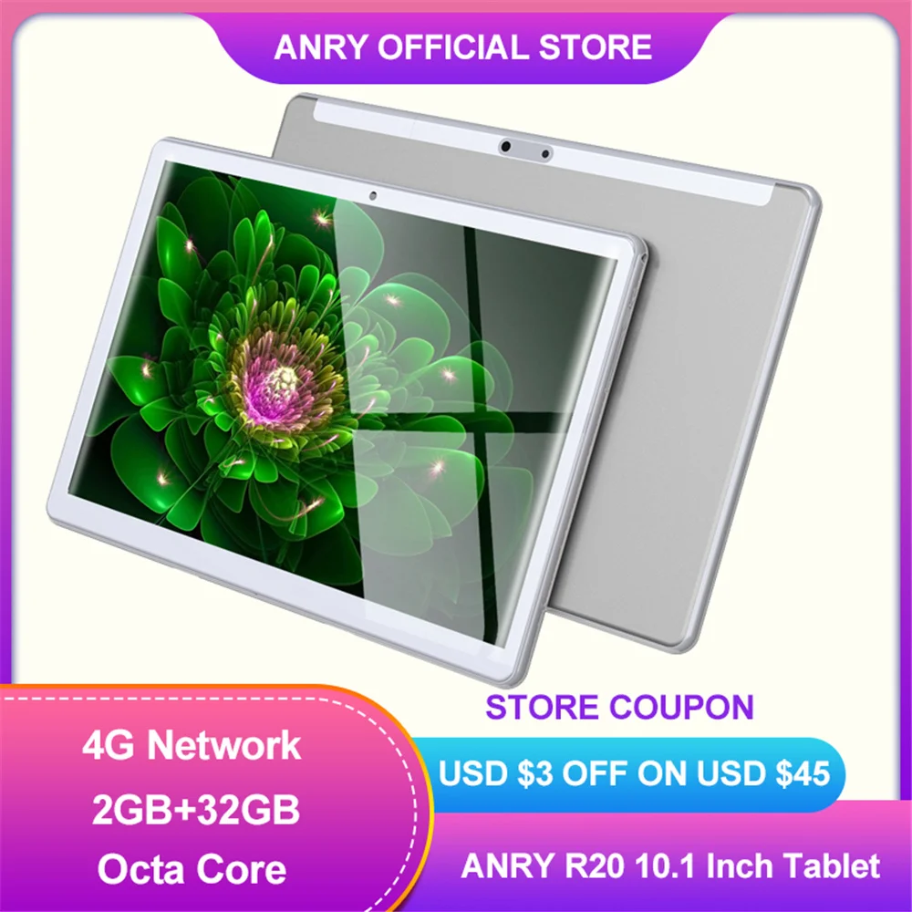 ANRY Tablet 10,1 pulgadas tarjeta SIM Dual Phablet Octa Core Android 8,1 4G llamada de teléfono 2GB RAM 32GB ROM Wifi GPS BT Touch Tablet