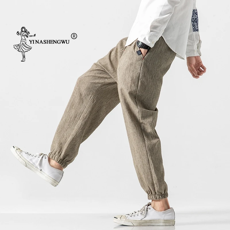 Pantalones informales de estilo Kimono para hombre, pantalón largo de lino, estilo Harem, chino, Harajuku, ropa asiática|Pantalones informales| - AliExpress