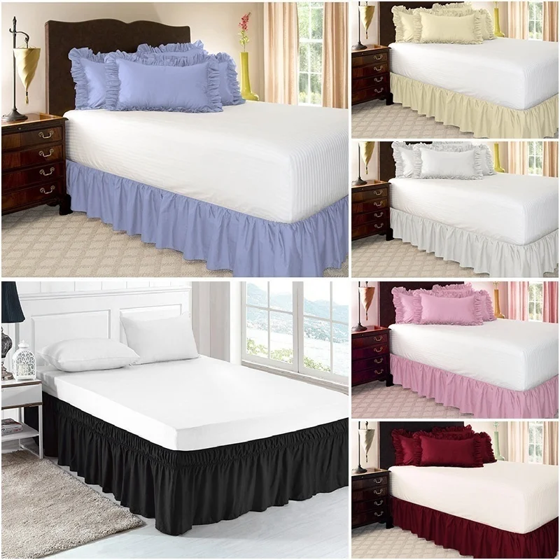 Чистый цвет легко подходит для кровати юбка отель эластичный EMnd без поверхности кровати обернуть вокруг королева пыли рюшами балдахин падение