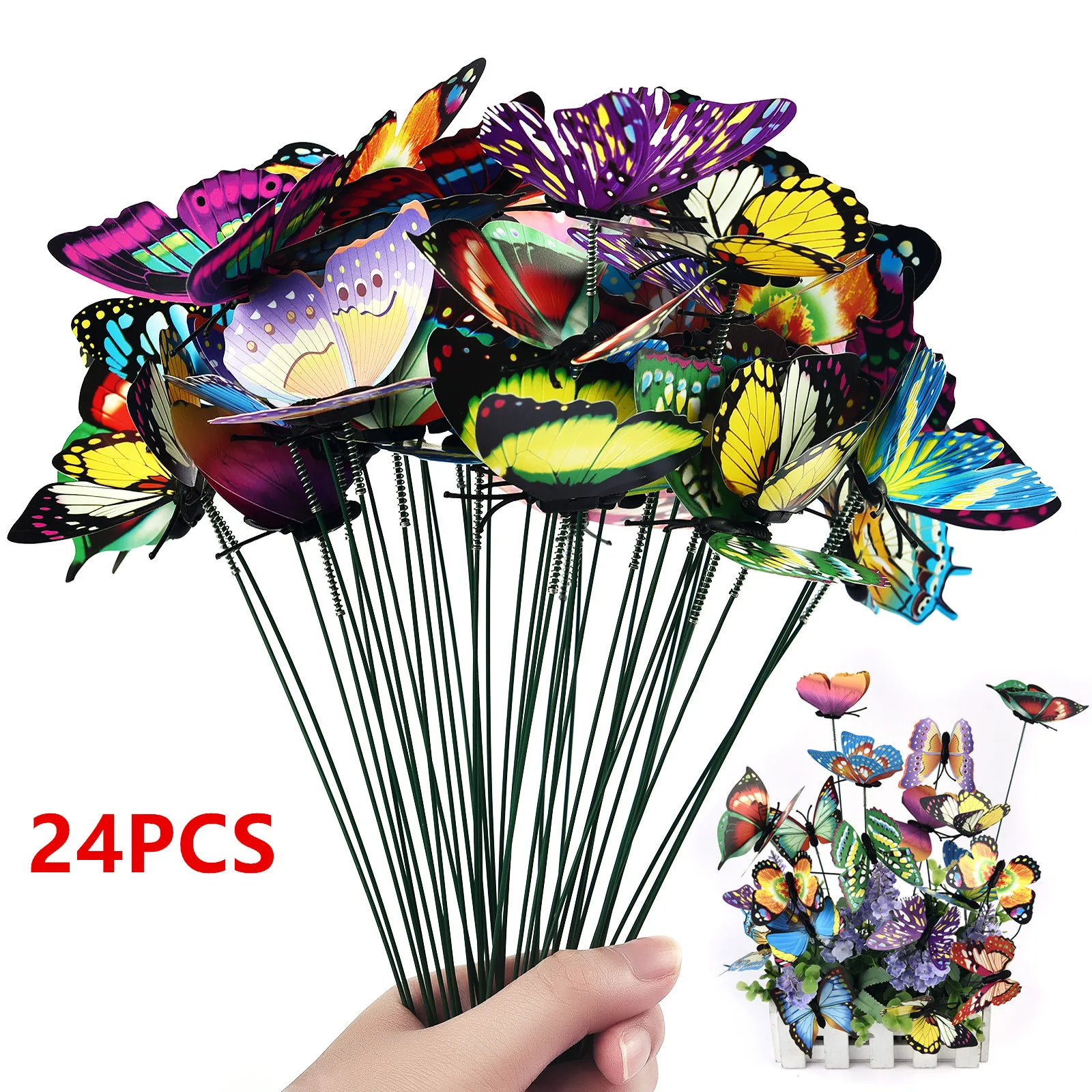 24Pcs/set Butterflies Garden Yard Planter Colorful Whimsical Butterfly Stakes Decoracion Outdoor Decor Flower Pots Decoration 1