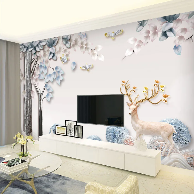 

TV Backdrop Wallpaper Minimalist Modern Living Room 5D Stereo Wall Cloth Elk Nordic Film And Television Decoration Mural