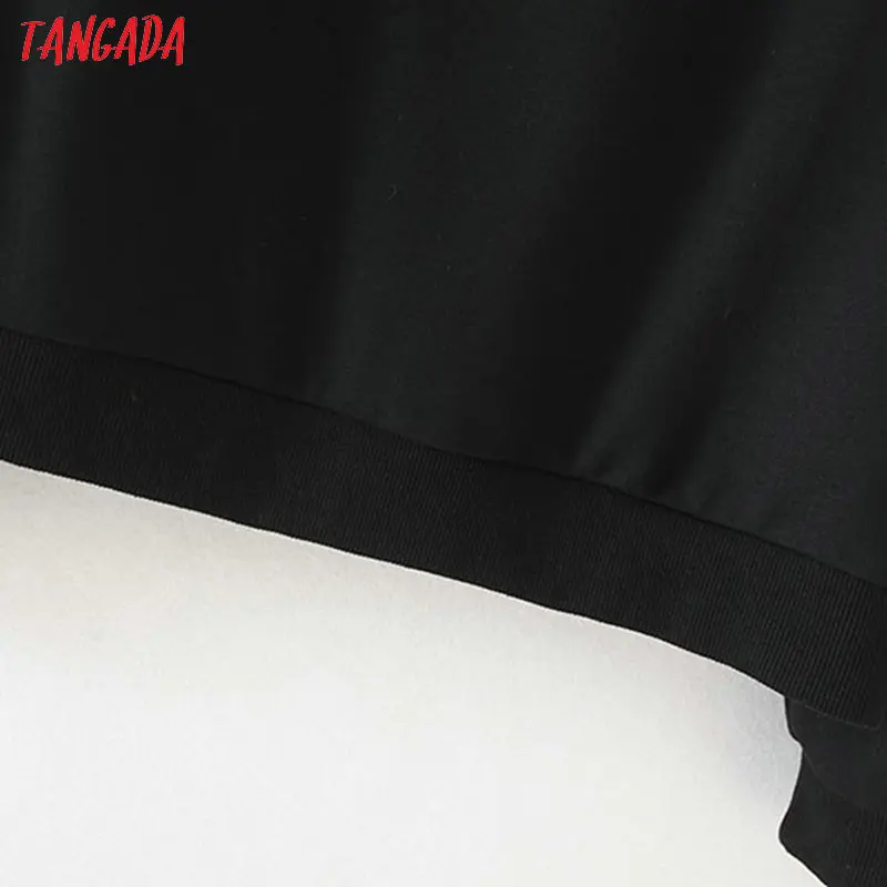 Tangada женские черные кофты с вышивкой из перьев, свободные пуловеры с длинным рукавом и круглым вырезом, повседневные женские топы 7Y01