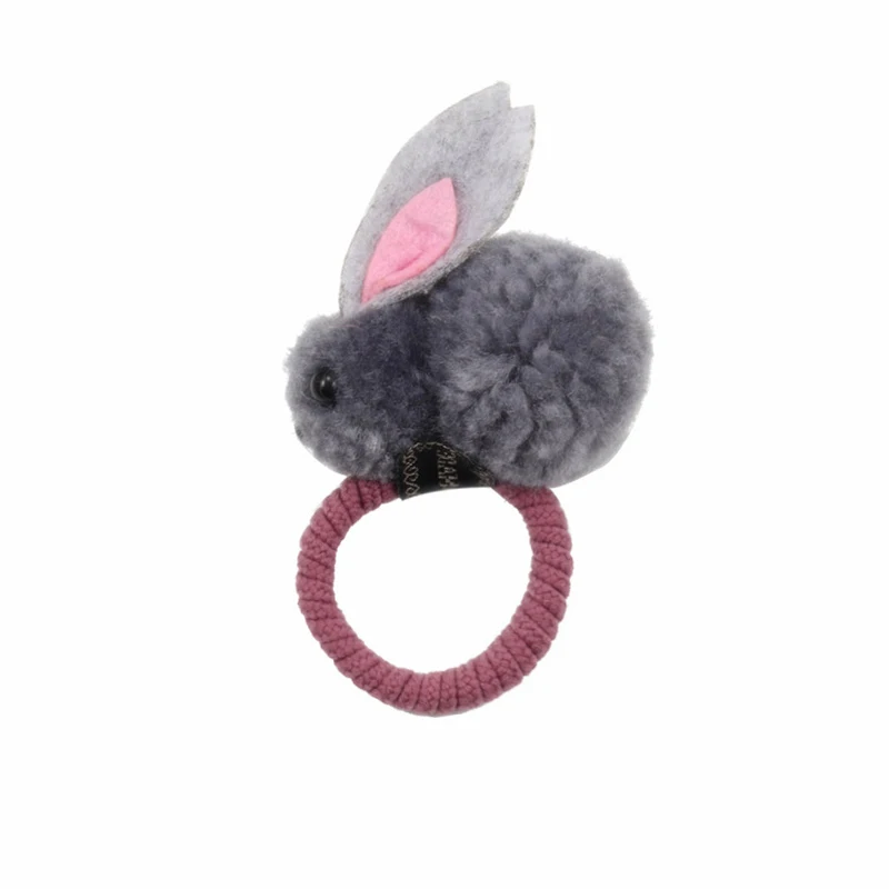 gray Модное милое кольцо из кроличьей шерсти с помпонами, женские корейские эластичные резинки для волос, Детские аксессуары для волос - Цвет: gray