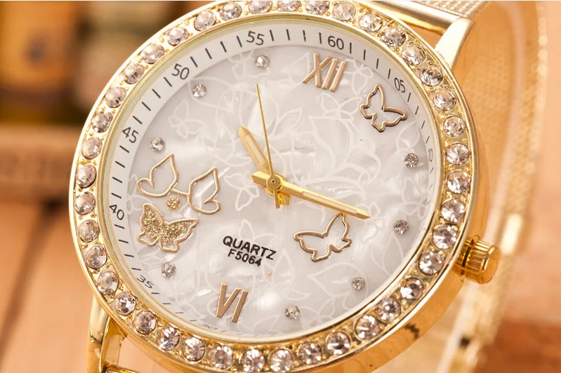 

Geneva Mesh Belt Watch Europe And America Luxury Gold Diamond Set Butterfly Quartz Movement Gift Watch WOMEN'S Watch Fashion