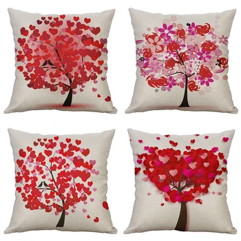 

Pack of 4 Trees Series Pillow Covers Decorative Linen Square Throw Pillow Covers Soild Cushion Cases Flower Pattern Pillowcases