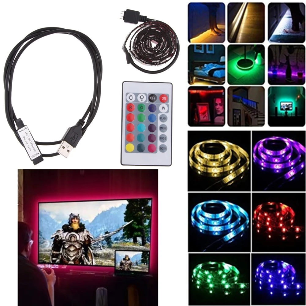 2 Set DC 5V USB LED RGB Strip Light TV Back Lighting with 24-Key Remote - 4m