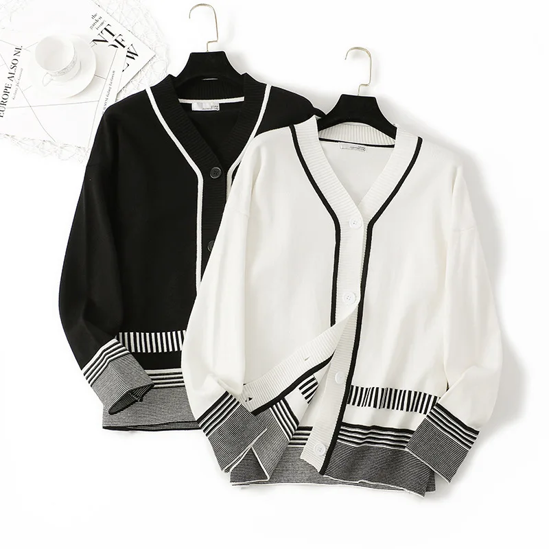 SINGRAIN Women Warm Cardigans Large Size Long Sleeves Knitting Outerwear Harajuku Winter Korean Knitted Thick Striped Sweater |