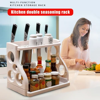 

Kitchen 2-Tier Spice Rack Organizer Multipurpose Kitchen Utensil Holder Freestanding Shelf Organizer for Jars Bottle HG9