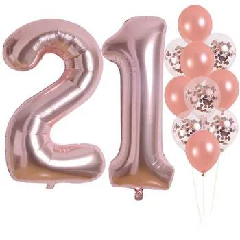 

14pcs/set rose gold 21 birthday Decor 40inch letter foil balloon 12inch latex confetti ballons girls 21st birthday decoration