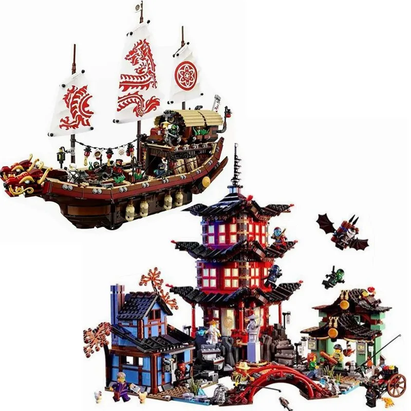 

Lepining Ninjagoed Ninja Temple Final Fight Of Destiny's Bounty Building Blocks Toys For Children Ninja Toys 70618 06057 06022