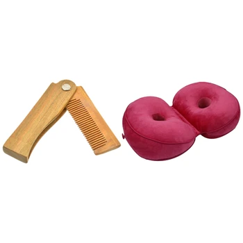 

1 Pcs Wood Folding Comb Set Mini Pocket Comb & 1 Pcs Red New Massage Cushion for Chair Car Office Home Bottom Seats