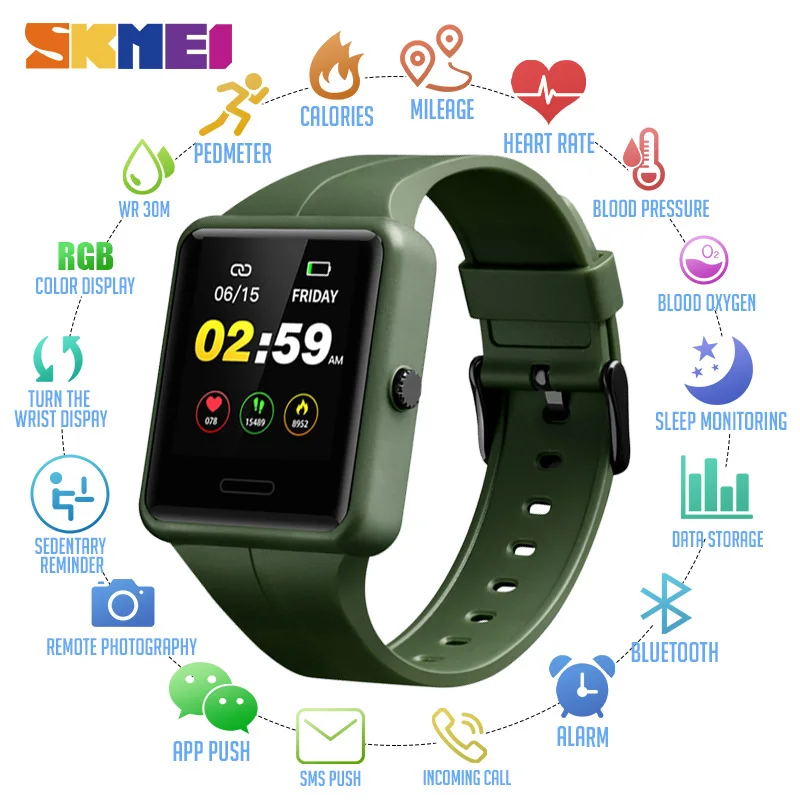SKMEI Для мужчин's Часы кровяное Давление Heart Rate Monitor Спортивные часы