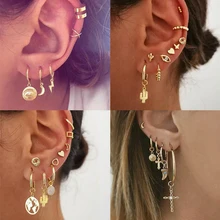 Богемные смешанные геометрические маленькие серьги-гвоздики, набор, простые милые каффы для ушей, кактус глаз, звезда, Луна, крошечные серьги для женщин