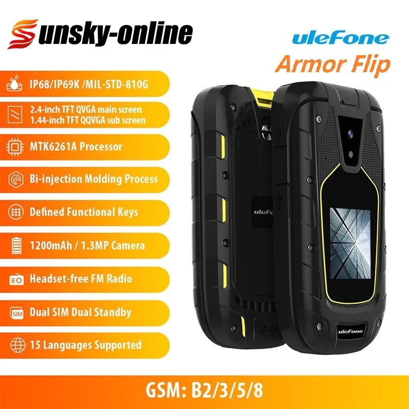 Ulefone Защитный флип прочный смартфон IP68 Водонепроницаемый двойной экран 2 4 &quot+ 1